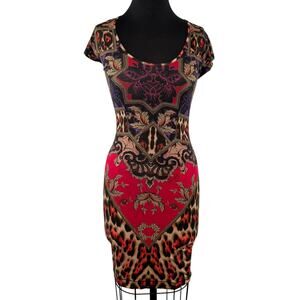 JUST CAVALLI Italy Bodycon Dress Baroque Leopard Animal Print Size XS X-Small